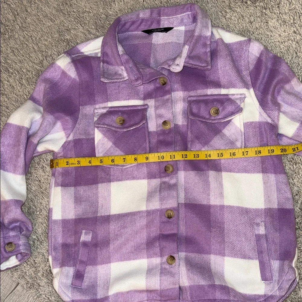 Purple and White Plaid Jacket, Shacket, big girls, XL 14-16, fleece, button up